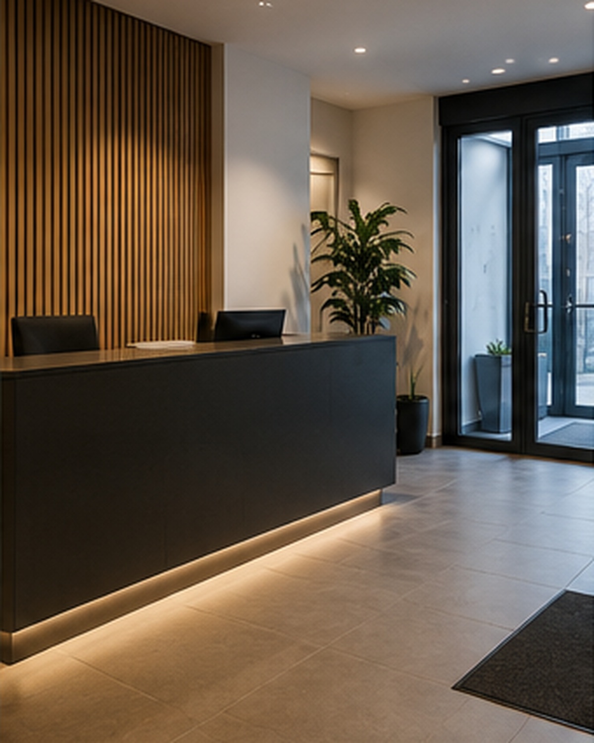 Reception area before Christmas tree delivery